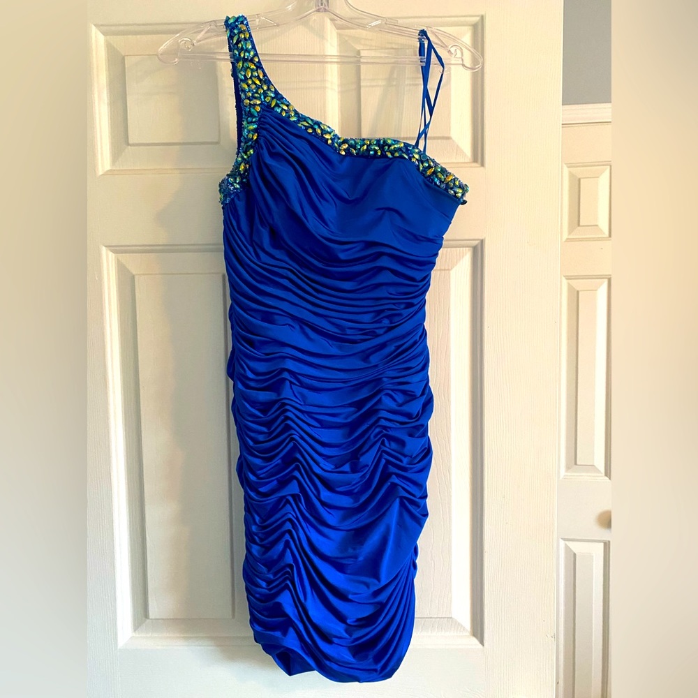 La Femme blue beaded prom/formal dress